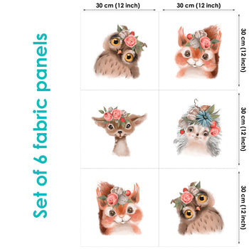 Cute animals Set of 6 Fabric Panels