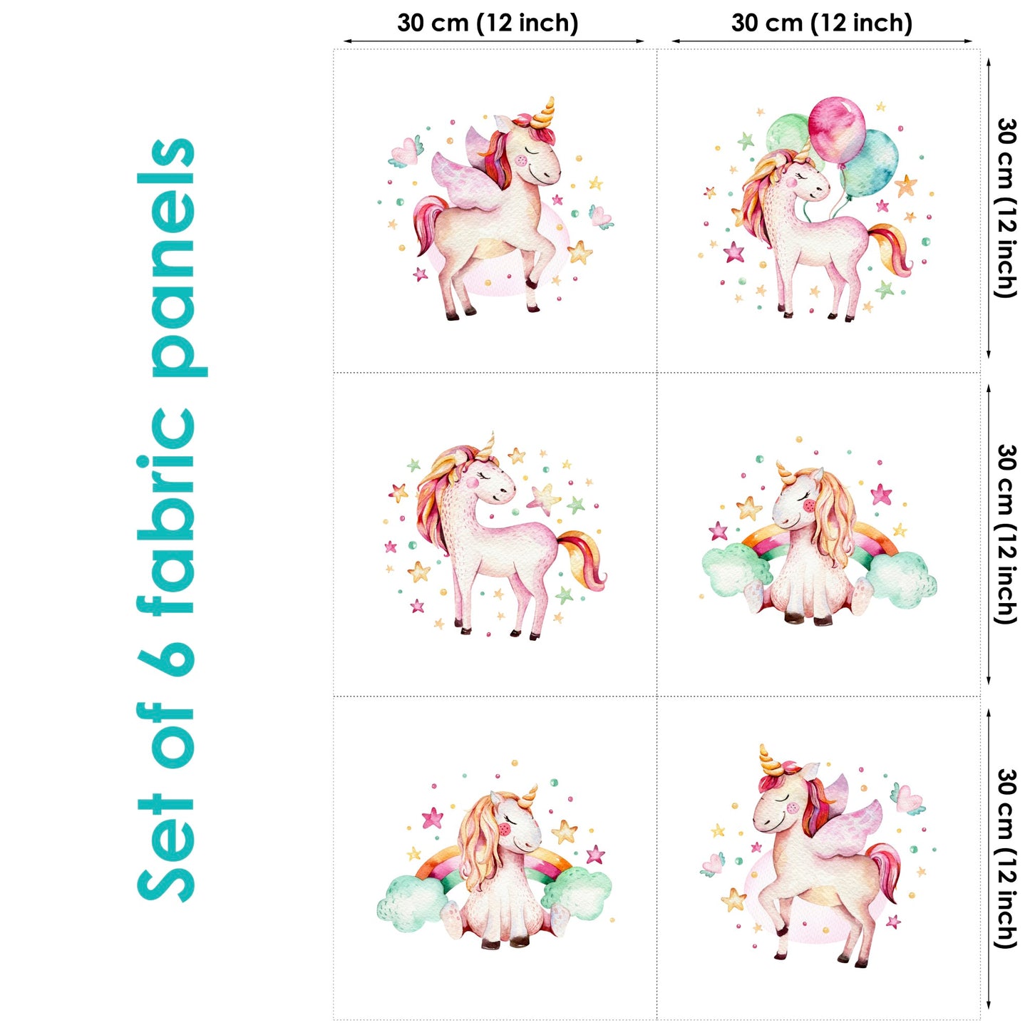 Cute Unicorn&Baloons Fabric Panels for Quilting