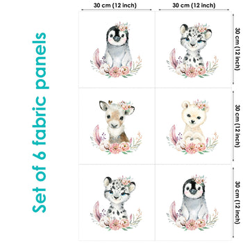 Winter Animals Set of 6 Fabric Panels