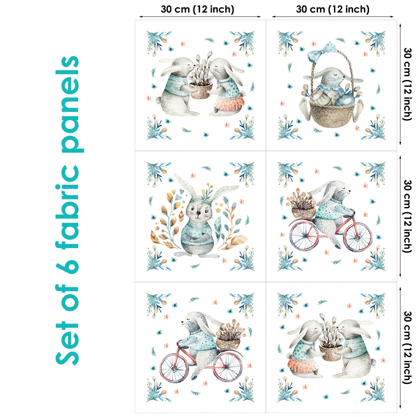 Cute Bunny Balloon Fabric Panels for Quilting