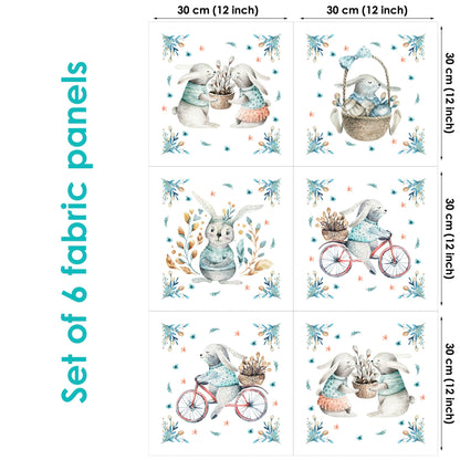 Cute Bunny Balloon Fabric Panels for Quilting