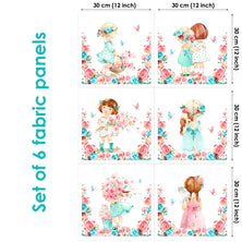 Little girls Set of 6 Fabric Panels