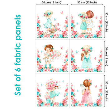 Little girls Set of 6 Fabric Panels