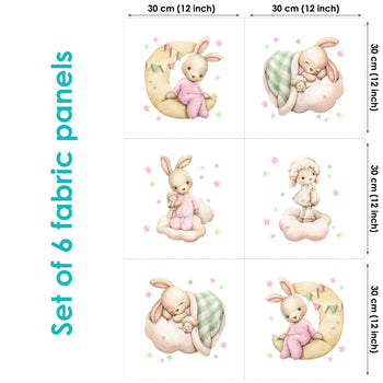 Cute bunny Set of 6 Fabric Panels