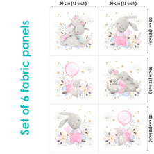 Cute bunny Set of 6 Fabric Panels