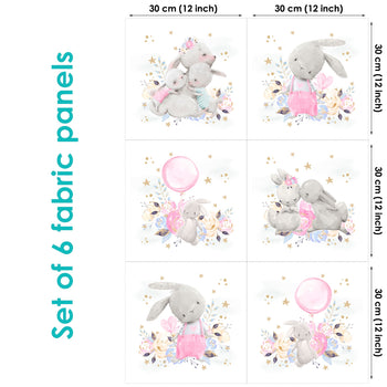 Cute bunny Set of 6 Fabric Panels