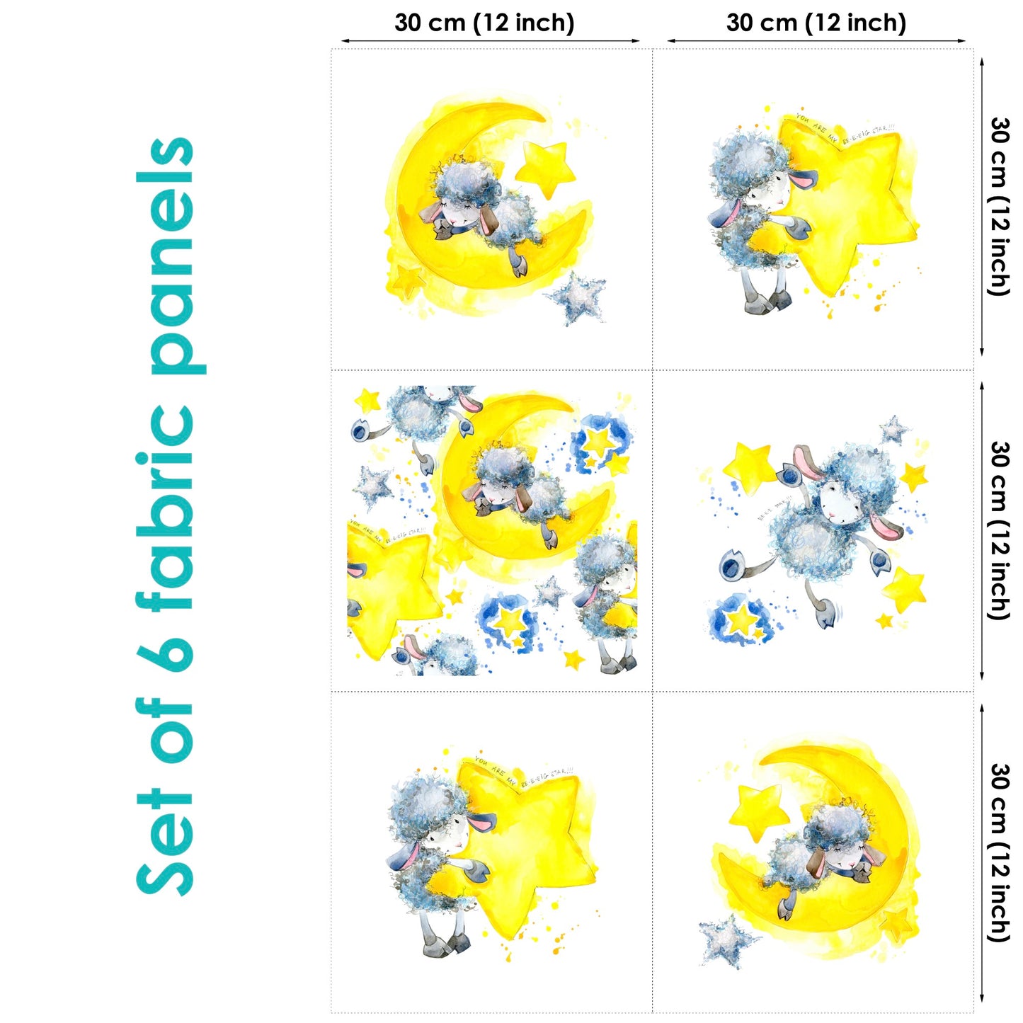 Little Sheep&Moon Fabric Panels for Quilting