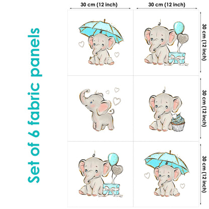 Baby Elephant Balloon Fabric Panels for Quilting