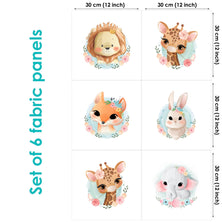 Cute animals Set of 6 Fabric Panels