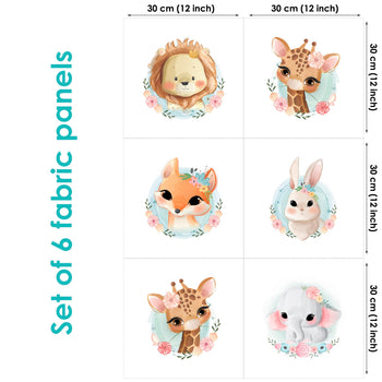 Cute animals Set of 6 Fabric Panels