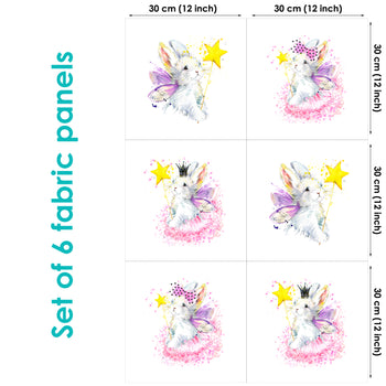 Cute Princess Bunny Set of 6 Fabric Panels