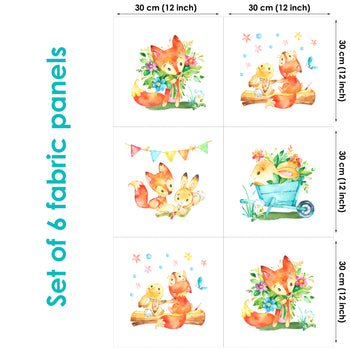 Cute Fox Bunny Set of 6 Fabric Panels