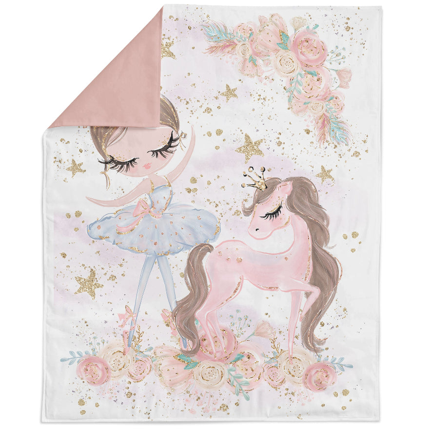 Blanket with fairy and unicorn design on a white background